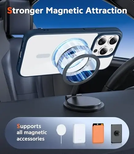 FNTCASE for iPhone 15 Pro Case: Clear Magnetic Phone Cases with Screen Protector Compatible with Magsafe Slim Anti Yellowing Rugged Shockproof Protective Transparent Cell Phone Cover (B-Blue) - 4