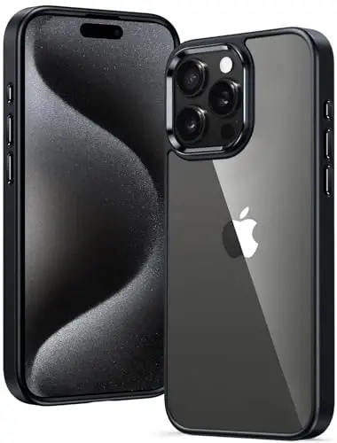 FNTCASE for iPhone 15 Pro Case: Clear Phone Cases Compatible with Magsafe Slim Anti Yellowing Military Grade Drop Protection Rugged Protective Transparent Cell Phone Cover (D-Black Transparent) - FNTCASE