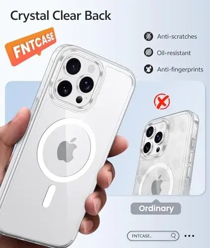 FNTCASE for iPhone 15 Pro Case: [Compatible with Magsafe] [Screen Protector] Anti Yellowing Transparent Clear Magnetic Phone Cover - Military Grade Shockproof Drop Proof Protective Cases - Clear - FNTCASE