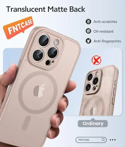 FNTCASE for iPhone 15 Pro Case: [Compatible with Magsafe] Translucent Matte Cases with [Full Camera Protection] [Screen Protector] Military Grade Shockproof Protective Phone Cover - Desert Gold - 1