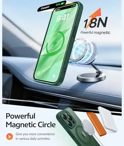 FNTCASE for iPhone 15 Pro Case: [Compatible with Magsafe] Translucent Matte Magnetic Phone Cover - Military Grade Drop Protection Shockproof Protective Cases - Green - 3