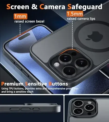 FNTCASE for iPhone 15 Pro Case: Magnetic Matte Translucent Military Grade Drop Protective Phone Case | Shockproof Thin Rugged Durable Protection Bumper Cover - 5