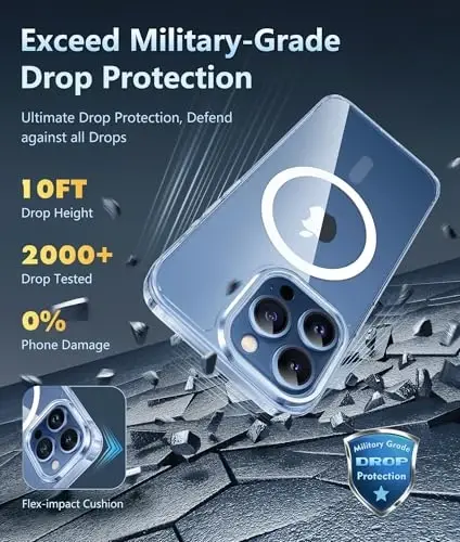 FNTCASE for iPhone 15 Pro Case: Strong Magnetic Anti-Yellowing Slim Clear Phone Case | Military Grade Protection & Shockproof Drop Protective Thin Transparent Cover(Clear Crystal) - 4