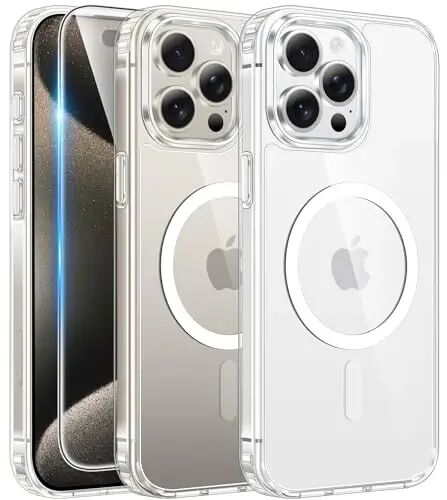 FNTCASE for iPhone 15 Pro G‘ilofi: Ekran himoya oynasi bilan jihozlangan, Magsafe bilan mos keluvchi shaffof magnitli telefon g‘ilofi. Yupqa, sariq rangga kirmaydigan, zarbaga chidamli va mustahkam shaffof himoya qoplami (A-Clear) - 5