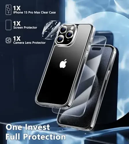 FNTCASE for iPhone 15 Pro-Max Case: Clear Case - Anti Yellowing & Shockproof Military-Grade Drop Protective Transparent Phone Cover (B-Clear) - 4