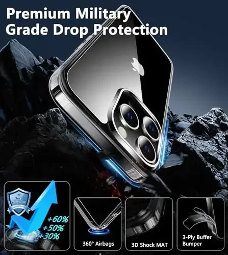 FNTCASE for iPhone 15 Pro-Max Case: Clear Case - Anti Yellowing & Shockproof Military-Grade Drop Protective Transparent Phone Cover (B-Clear) - 6