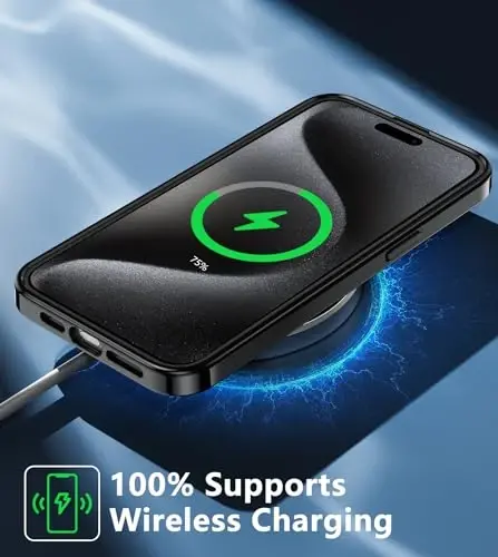 FNTCASE for iPhone 15 Pro-Max Case: Clear Phone Cases Compatible with Magsafe Slim Anti Yellowing Military Grade Drop Protection Rugged Shockproof Protective Transparent Cell Cover (D-Black) - 5