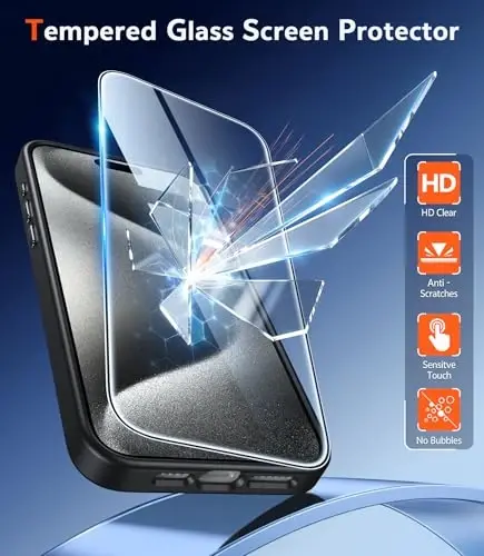 FNTCASE for iPhone 15 Pro-Max Case Clear: Phone Cases Slim Anti Yellowing Military Grade Drop Protection Rugged Shockproof Protective Transparent Cell Phone Cover (D-Black Transparent) 