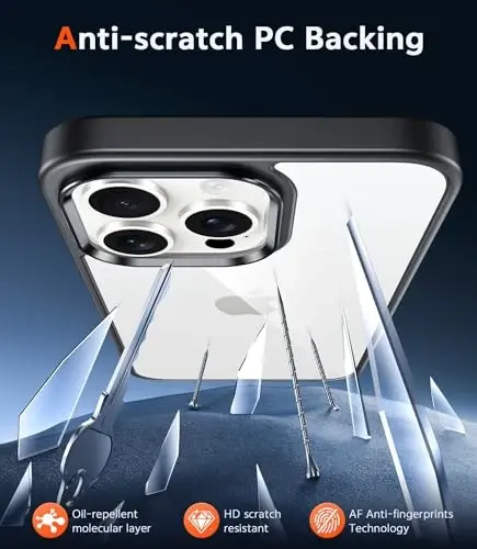 FNTCASE for iPhone 15 Pro-Max Case Clear: Phone Cases Slim Anti Yellowing Military Grade Drop Protection Rugged Shockproof Protective Transparent Cell Phone Cover (D-Black Transparent) - 6