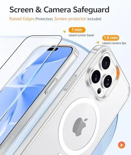 FNTCASE for iPhone 15 Pro Max Case: [Compatible with Magsafe] [Screen Protector] Anti Yellowing Transparent Clear Magnetic Phone Cover - Military Grade Shockproof Drop Proof Protective Cases - Clear - 4