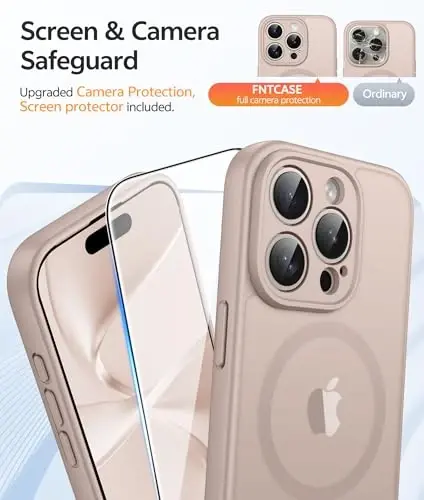 FNTCASE for iPhone 15 Pro Max Case: [Compatible with Magsafe] Translucent Matte Cases with [Full Camera Protection] [Screen Protector] Military Grade Shockproof Protective Phone Cover - Desert Gold - 4
