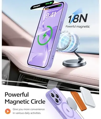 FNTCASE for iPhone 15 Pro Max Case: [Compatible with Magsafe] Translucent Matte Cases with [Full Camera Protection] [Screen Protector] Military Grade Shockproof Protective Phone Cover - Light Purple - 3