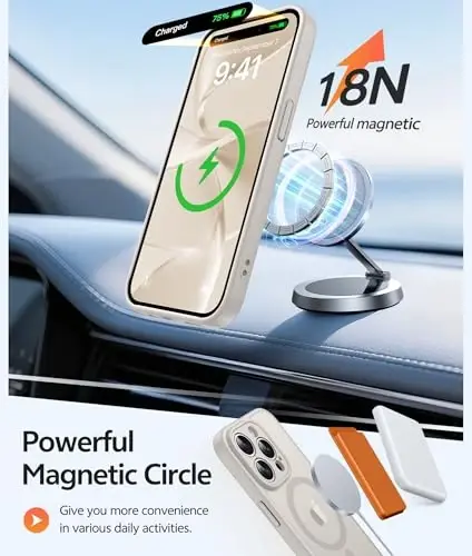 FNTCASE for iPhone 15 Pro Max Case: [Compatible with Magsafe] Translucent Matte Cases with [Full Camera Protection] [Screen Protector] Military Grade Shockproof Protective Phone Cover - Off White - 3
