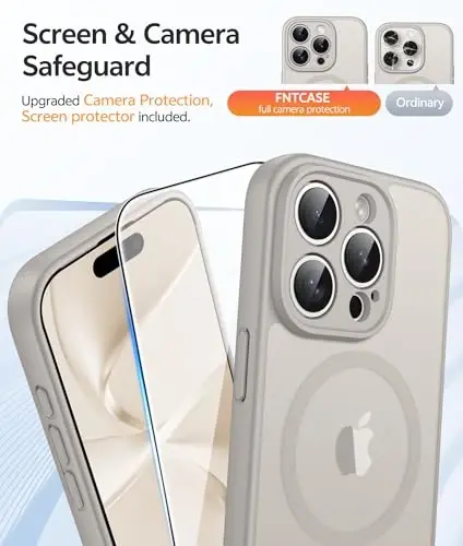 FNTCASE for iPhone 15 Pro Max Case: [Compatible with Magsafe] Translucent Matte Cases with [Full Camera Protection] [Screen Protector] Military Grade Shockproof Protective Phone Cover - Off White - 4