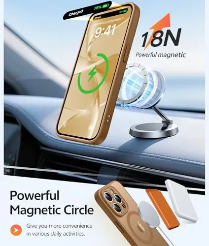 FNTCASE for iPhone 15 Pro Max Case, Fit for Magsafe, Glass Screen Protector | Full Camera Protection, Translucent Matte, 14FT Military Grade Drop Proof, Shockproof Protective Phone Cover, Brown - 3