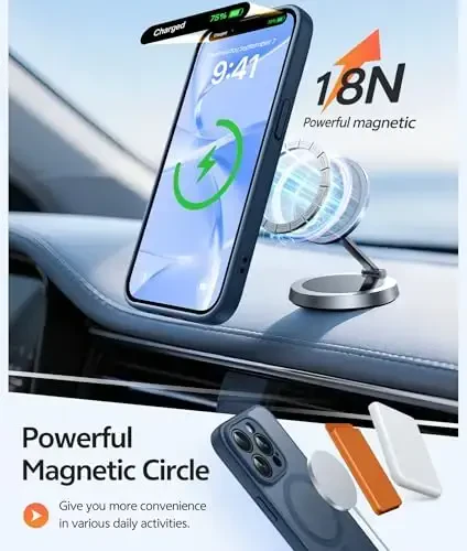 FNTCASE for iPhone 15 Pro Max Case: Kuchli magnitli telefon qutisi ekran himoyachisi bilan | Yarim shaffof mato Slim zarbga chidamli himoya tomchidan himoya telefon qopqog'i (ko'k) - 3