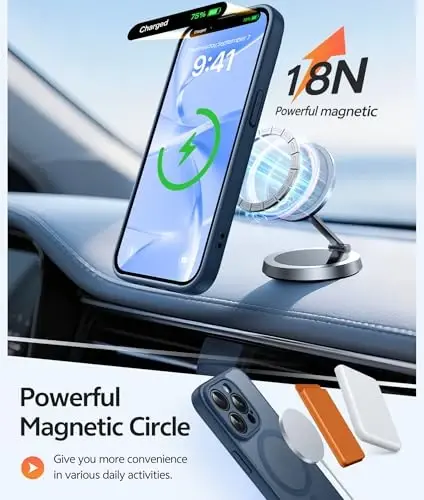 FNTCASE for iPhone 15 Pro Max Case: Kuchli magnitli telefon qutisi ekran himoyachisi bilan | Yarim shaffof mato Slim zarbga chidamli himoya tomchidan himoya telefon qopqog'i (ko'k) - 3