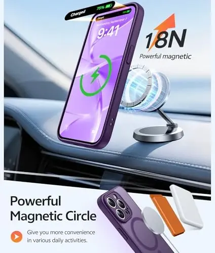 FNTCASE for iPhone 15 Pro Max Case: [Magsafe bilan mos keladi] [To'liq kamera muhofazasi] [Ekran himoyasi] bilan shaffof mat qutilar harbiy darajadagi zarbaga chidamli himoya telefon qopqog'i - binafsha rang - 3