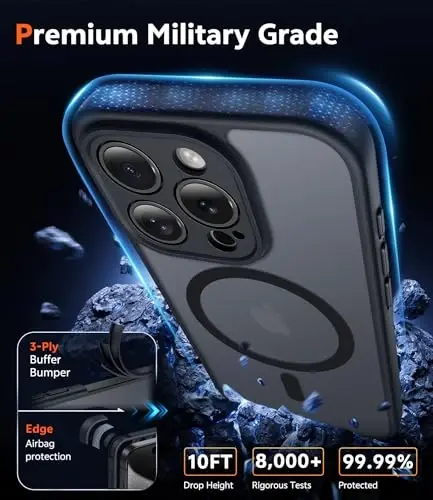 FNTCASE for iPhone 15 Pro-Max Case: Matte Magnetic Phone Cases with Screen Protector Compatible with Magsafe Slim Anti Yellowing Rugged Shockproof Protective Translucent Cell Cover (C-Black) - 6