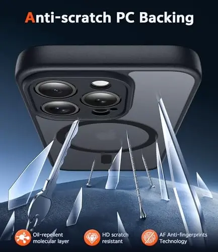 FNTCASE for iPhone 15 Pro-Max Case: Matte Magnetic Phone Cases with Screen Protector Compatible with Magsafe Slim Anti Yellowing Rugged Shockproof Protective Translucent Cell Cover (C-Black) - 5