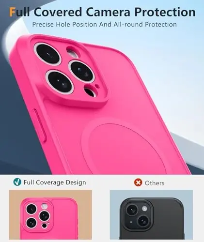 FNTCASE for iPhone 15 Pro-Max Case: Matte Magnetic Phone Cases with Screen Protector Drop Proof Compatible with Magsafe Slim Anti Yellowing Rugged Protective Hard Cover (D-Hot Pink Soild) - 5