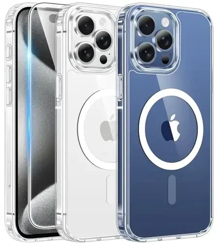 FNTCASE for iPhone 15 Pro-Max Case: Strong Magnetic Clear Case - Anti Yellowing & Shockproof Military-Grade Drop Protective Transparent Phone Cover (A-Clear) - FNTCASE