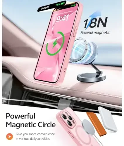FNTCASE for iPhone 15 Pro Max Case: Strong Magnetic Phone Case with Screen Protector | Translucent Matte Slim Shockproof Protective Drop Protection Phone Cover(Light Pink) - 3
