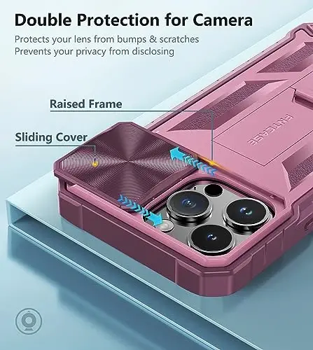 FNTCASE for iPhone 15-Pro-Max Case with Kickstand & Slide Rose Pink | Military Grade Dropproof Protection, Heavy Duty Rugged Cell Cover, Bumper, Hot Pink - 3
