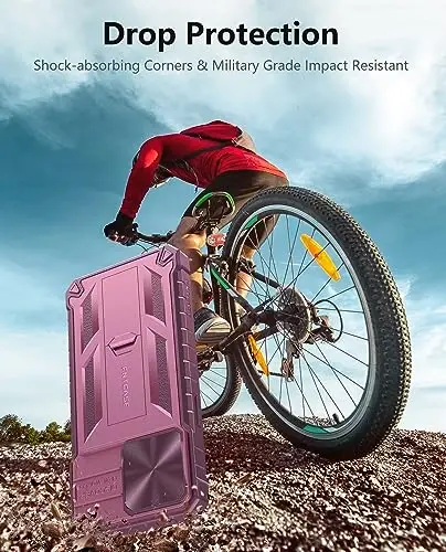 FNTCASE for iPhone 15-Pro-Max Case with Kickstand & Slide Rose Pink | Military Grade Dropproof Protection, Heavy Duty Rugged Cell Cover, Bumper, Hot Pink - 6