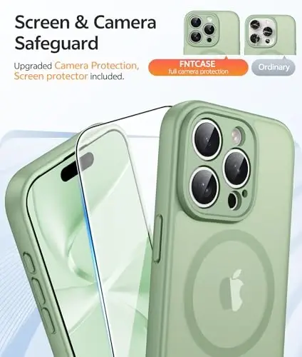 FNTCASE for iPhone 15 Pro Max G'ilof: [Magsafe bilan mos keladi] [To'liq kamera muhofazasi] [Ekran himoya oynasi] bilan shaffof mat g'iloflar Harbiy darajadagi zarbaga chidamli himoya telefon qopqog'i - Och Mox yashil - 4