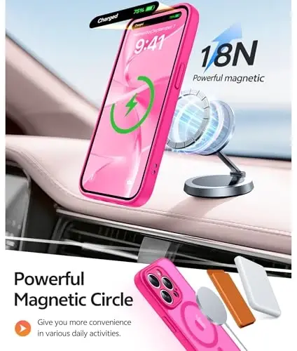 FNTCASE for iPhone 15 Pro Max Kliyof: [Magsafe bilan mos keladi] [To'liq kamera muhofazasi] va [Ekran himoya oynasi] bilan yarim shaffof mat g'iloflar Harbiy darajadagi zarbaga chidamli himoya telefon qopqog'i - To'q pushti - 3