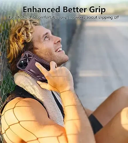 FNTCASE for iPhone 15 Protective Phone-Case: iPhone 16e/iPhone 14 Military Grade Dropproof Cell Phone Cover with Kickstand & Slide | Heavy Duty Rugged Phonecase Bumper Textured (Burgundy) - 4