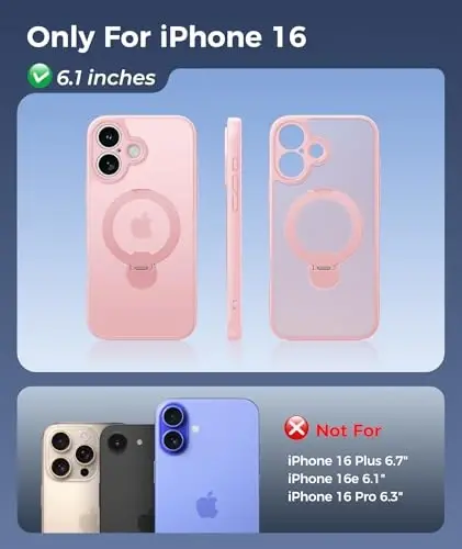 FNTCASE for iPhone 16 Case: [360 Spin Magnetic Stand] [Compatible with Magsafe] [Screen Protector] Translucent Matte Military Grade Shockproof Full Camera Protective Phone Cover - Pink - 2