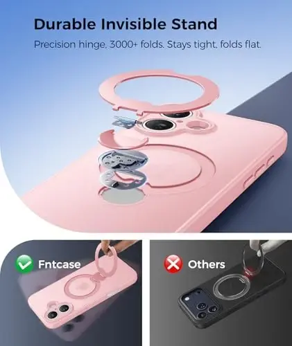 FNTCASE for iPhone 16 Case: [360 Spin Magnetic Stand] [Compatible with Magsafe] [Screen Protector] Translucent Matte Military Grade Shockproof Full Camera Protective Phone Cover - Pink - 3