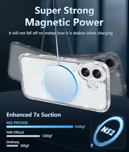 FNTCASE for iPhone 16 Case: Clear Magnetic Military Grade Drop Protection Anti Yellowing Slim Case - Rugged Shockproof Protective Transparent Cell Phone Cover (D-Glitter Magnetic) - 3