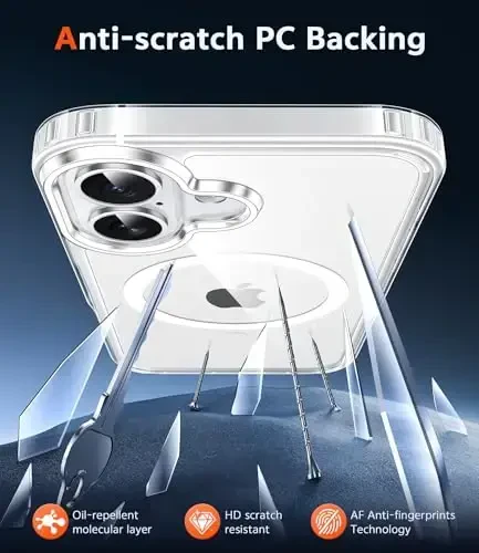 FNTCASE for iPhone 16 Case: Clear Magnetic Military Grade Drop Protection Anti Yellowing Slim Case - Rugged Shockproof Protective Transparent Cell Phone Cover(Clear) - 5