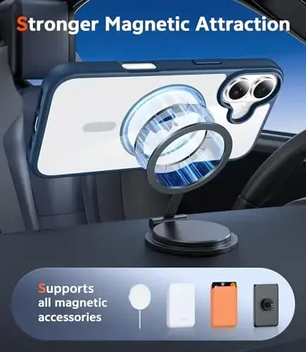 FNTCASE for iPhone 16 Case Clear: Magnetic Phone Cases Protective Anti-Yellowing Slim Thin Transparent Cover Military Grade Shockproof Drop Protection Lightweight (B-Blue) - 4