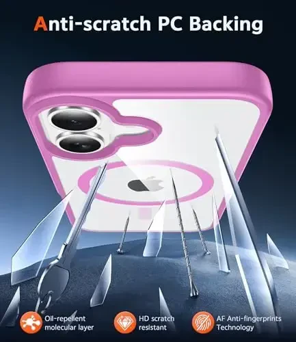 FNTCASE for iPhone 16 Case Clear: Magnetic Phone Cases with Screen Protector Anti Yellowing Transparent Lightweight Slim Rugged Protective Cell Phone Cover (B-Pink) - 5