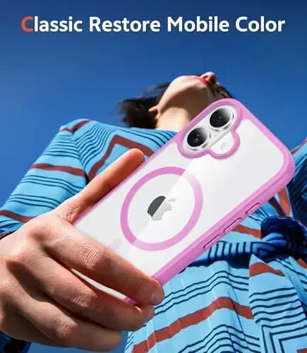 FNTCASE for iPhone 16 Case Clear: Magnetic Phone Cases with Screen Protector Anti Yellowing Transparent Lightweight Slim Rugged Protective Cell Phone Cover (B-Pink) - 7