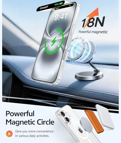 FNTCASE for iPhone 16 Case: [Compatible with Magsafe] [Screen Protector] Anti Yellowing Transparent Clear Magnetic Phone Cover - Military Grade Shockproof Drop Proof Protective Cases - Clear - 3
