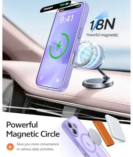 FNTCASE for iPhone 16 Case: [Compatible with Magsafe] Translucent Matte Cases with [Full Camera Protection] [Screen Protector] Military Grade Shockproof Protective Phone Cover - Light Purple - 3
