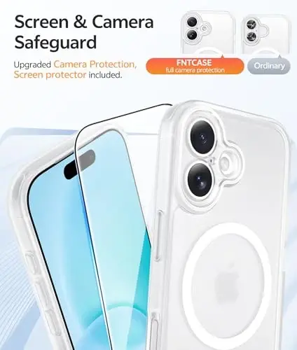 FNTCASE for iPhone 16 Case: [Compatible with Magsafe] Translucent Matte Cases with [Full Camera Protection] [Screen Protector] Military Grade Shockproof Protective Phone Cover - White - 4