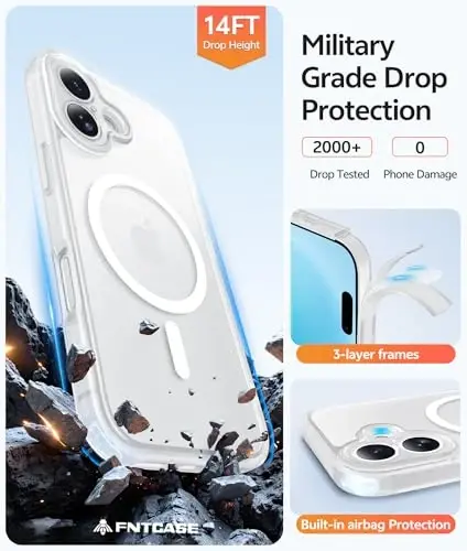 FNTCASE for iPhone 16 Case: [Compatible with Magsafe] Translucent Matte Cases with [Full Camera Protection] [Screen Protector] Military Grade Shockproof Protective Phone Cover - White - 5