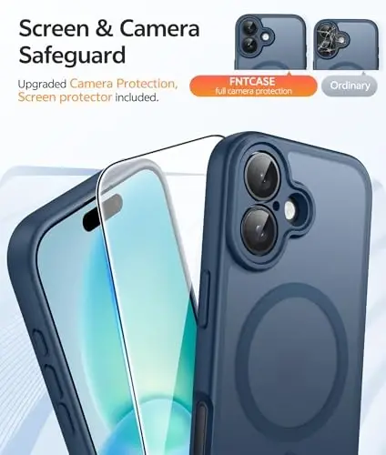 FNTCASE for iPhone 16 Case [Compatible with Magsafe] Translucent Matte Cases with [Screen Protector] Military Grade Shockproof Protective Phone Cover - Blue - 4