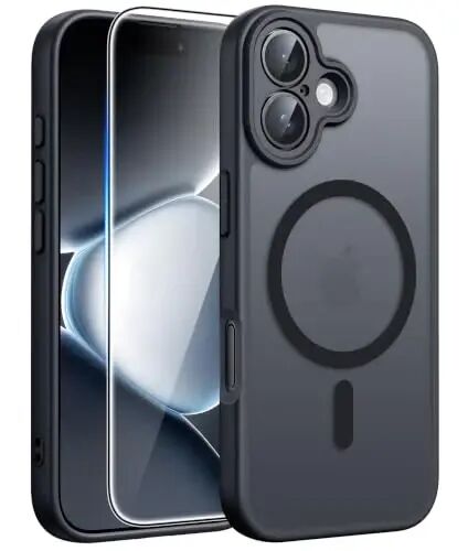 FNTCASE for iPhone 16 Case Fit for MagSafe Black | Translucent Magnetic Slim Shockproof Protective Cover with Screen Protector, Military Grade Drop Protection - 1