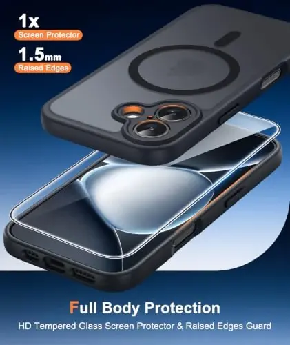 FNTCASE for iPhone 16 Case Fit for MagSafe Black | Translucent Magnetic Slim Shockproof Protective Cover with Screen Protector, Military Grade Drop Protection - 6