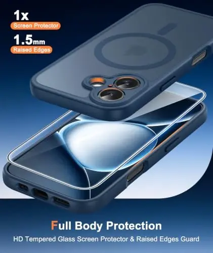 FNTCASE for iPhone 16 Case Fit for MagSafe Blue | Translucent Magnetic Slim Shockproof Protective Cover with Screen Protector, Military Grade Drop Protection - 6