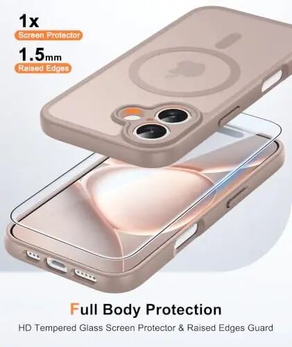 FNTCASE for iPhone 16 Case Fit for MagSafe Desert Gold | Translucent Magnetic Slim Shockproof Protective Cover with Screen Protector, Military Grade Drop Protection - 6
