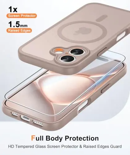 FNTCASE for iPhone 16 Case Fit for MagSafe Desert Gold | Translucent Magnetic Slim Shockproof Protective Cover with Screen Protector, Military Grade Drop Protection - 6