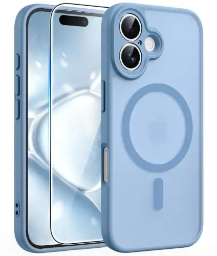 FNTCASE for iPhone 16 Case Fit for MagSafe Light Blue | Translucent Magnetic Slim Shockproof Protective Cover with Screen Protector, Military Grade Drop Protection - 1